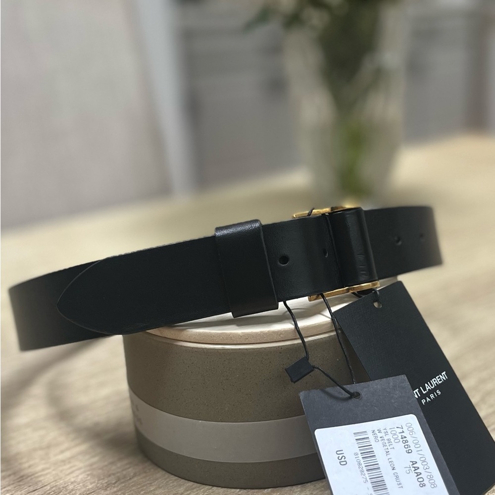 Saint Laurent Paris men’s calfskin belt. NWT